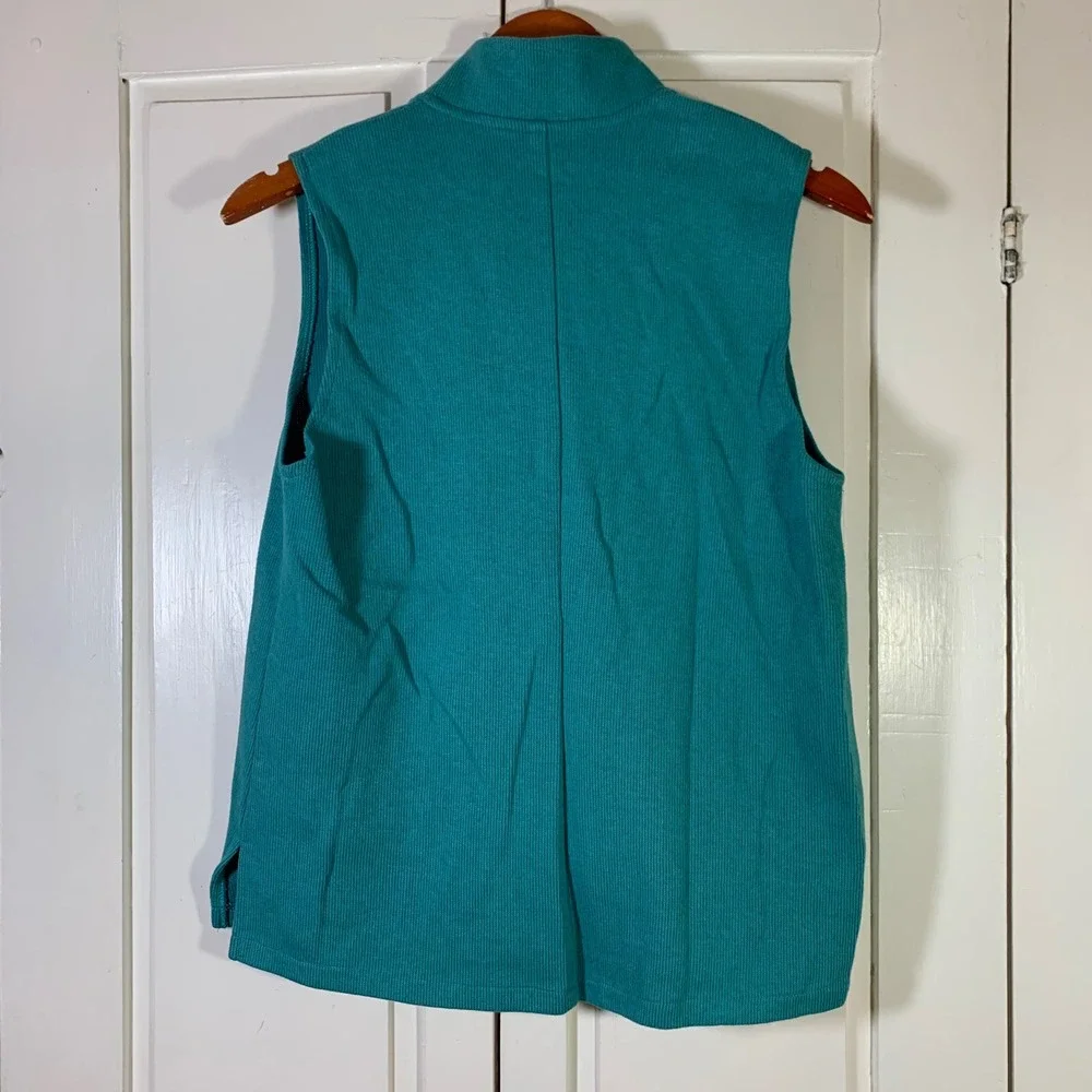 F.H. Clothing‎ Co Womens Teal Ribbed Full Zip Mock Neck Vest S USA Lagenlook